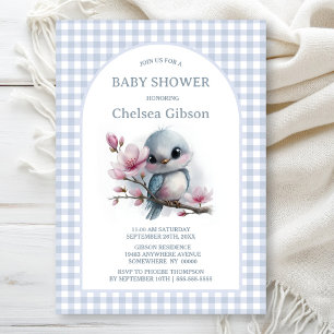 Cute Bird with Cherry Blossoms Baby Shower Invitation
