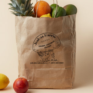 Cute Bird With Mushroom, Organic Food Delivery Rubber Stamp