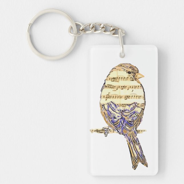 Cute Bird with Music Notes Customise  Key Ring (Front)