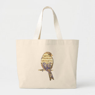 Cute Bird with Music Notes Customise Large Tote Bag