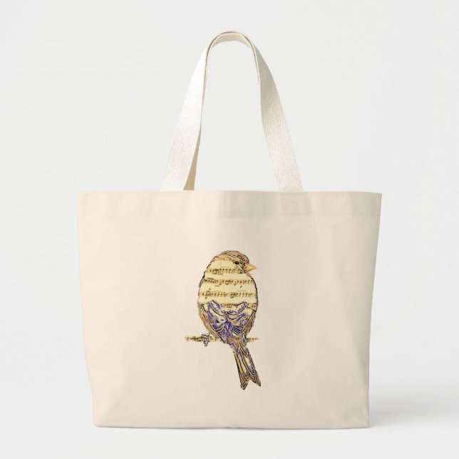 Cute Bird with Music Notes Customise  Large Tote Bag (Front)