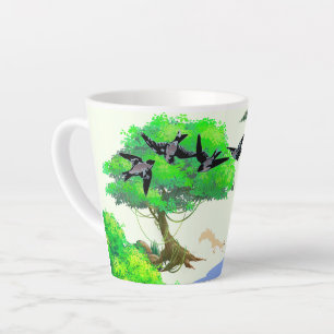 Cute bird withe Squirrels playing in the woods Latte Mug