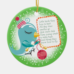 Cute bird yarn knitting poem Christmas ornament