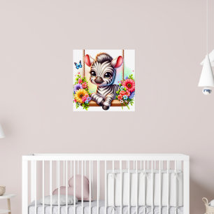 Cute bird zebra nursery  poster