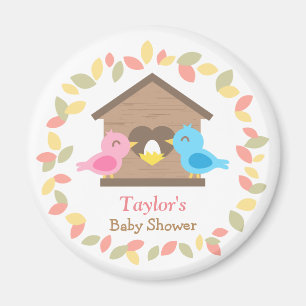 Cute Birdhouse Leaves Wreath Bird Baby Shower Magnet