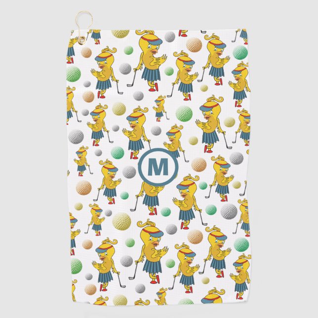 Cute Birdie Initial Golf Towel (Front)