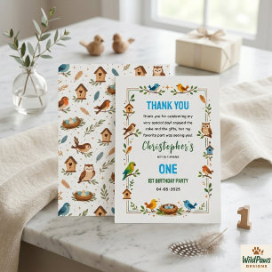 Cute Birds 1st Birthday – Fun Kids Party Thank You Card