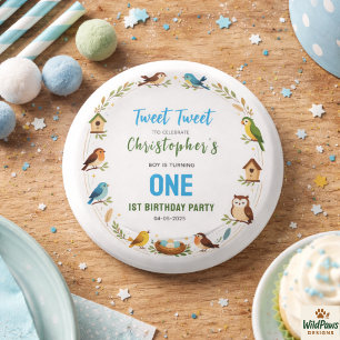 Cute Birds 1st Birthday Party – Fun Kids 3 Cm Round Badge