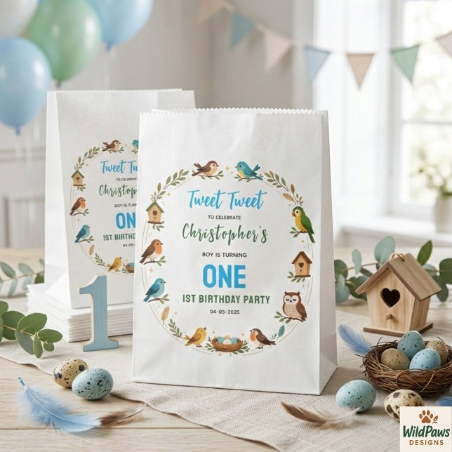 Cute Birds 1st Birthday Party – Fun Kids  Favour Bag (Cute Birds 1st Birthday Party – Fun Kids Favor Bag
)