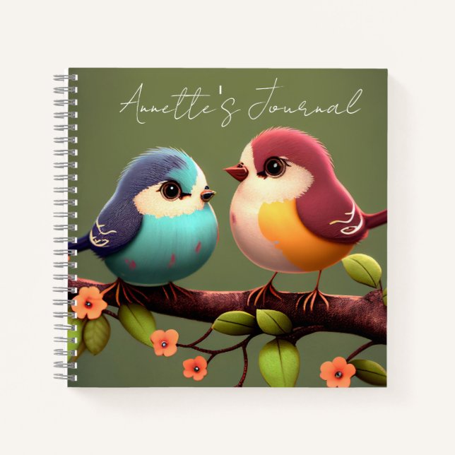 Cute Birds and Apple Blossoms  Notebook (Front)