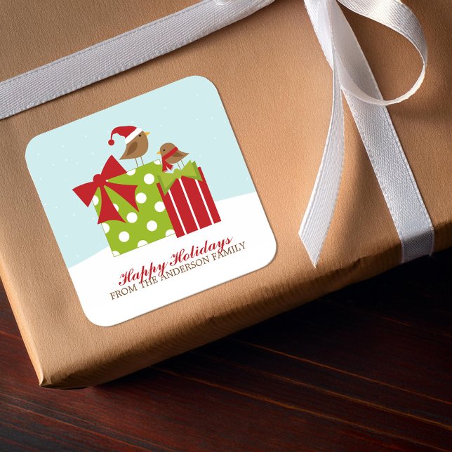 Cute Birds and Christmas Presents Square Sticker (Creator Uploaded)