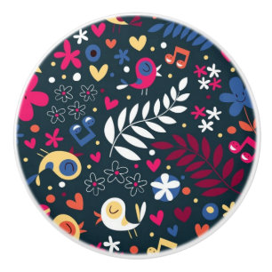 cute birds and flowers pattern ceramic knob