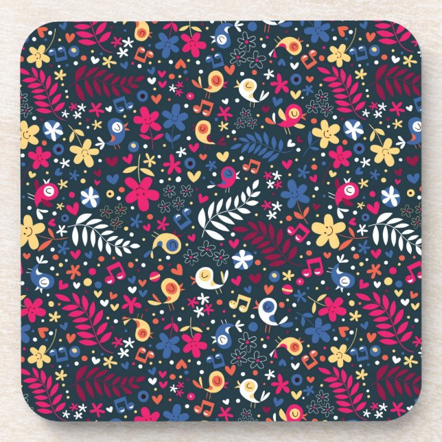 cute birds and flowers pattern coaster (Front)