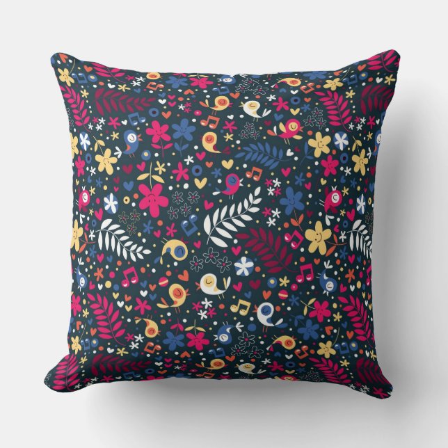 cute birds and flowers pattern cushion (Front)
