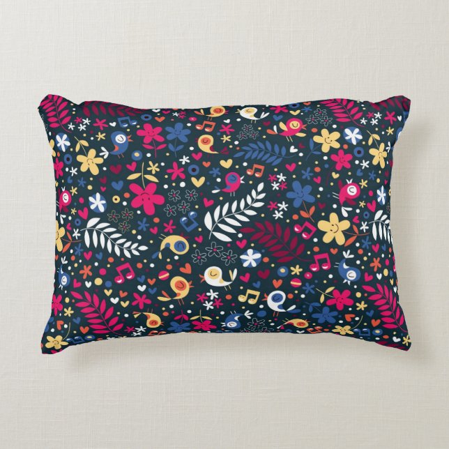 cute birds and flowers pattern decorative cushion (Front)