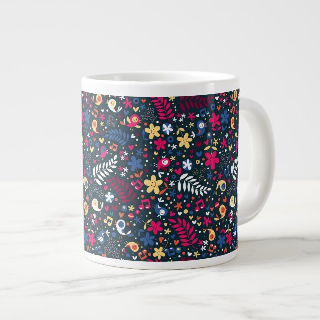 cute birds and flowers pattern large coffee mug (Front Right)