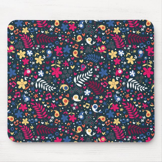cute birds and flowers pattern mouse pad (Front)