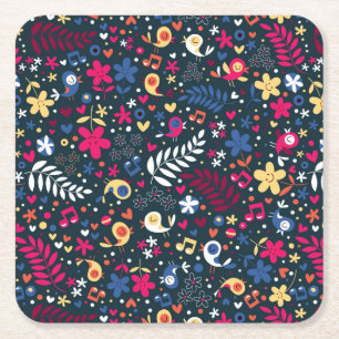 cute birds and flowers pattern square paper coaster