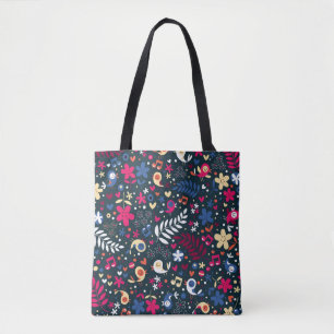 cute birds and flowers pattern tote bag
