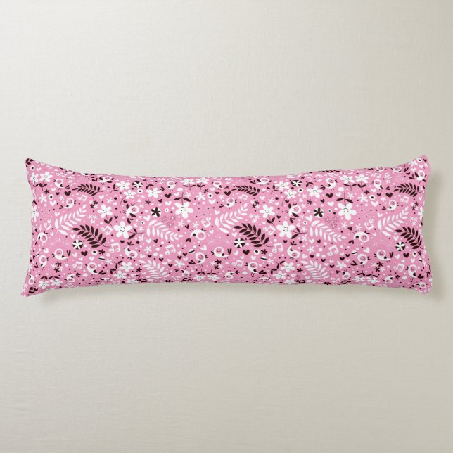 cute birds and flowers pink pattern body cushion (Front)