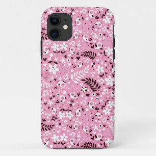 cute birds and flowers pink pattern iPhone 11 case