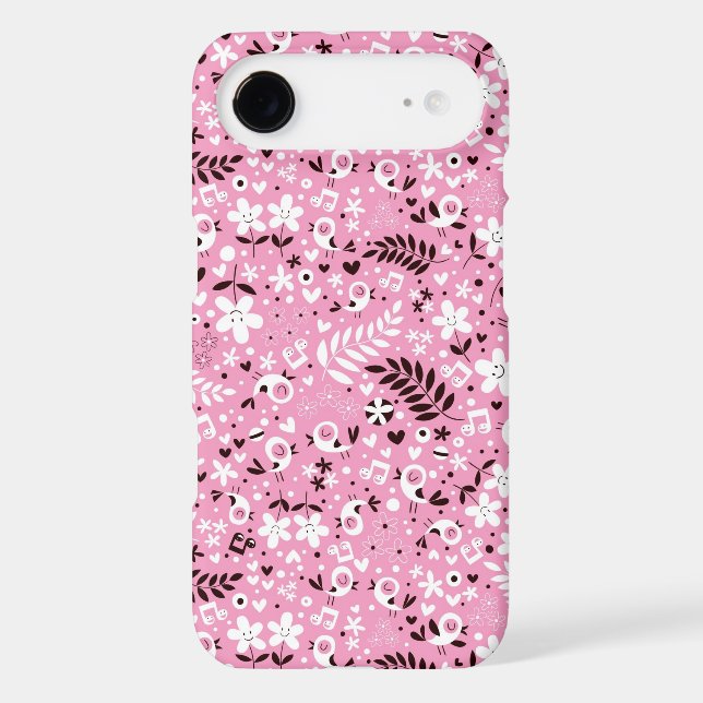 cute birds and flowers pink pattern Case-Mate iPhone case (Back)