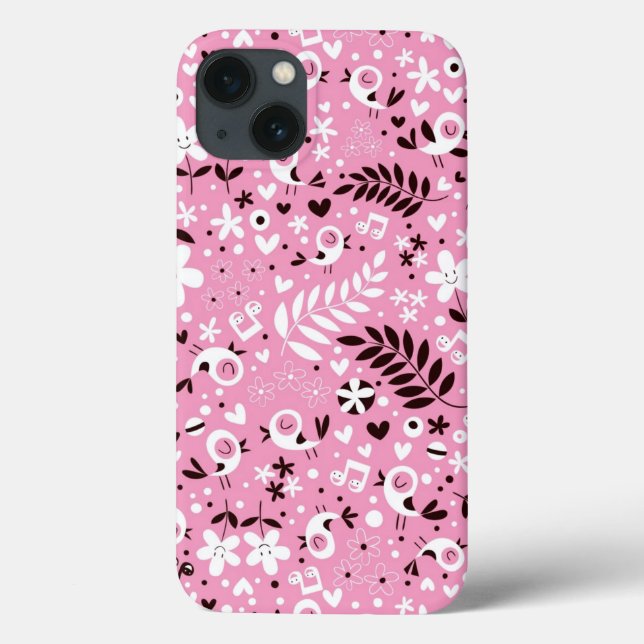 cute birds and flowers pink pattern Case-Mate iPhone case (Back)