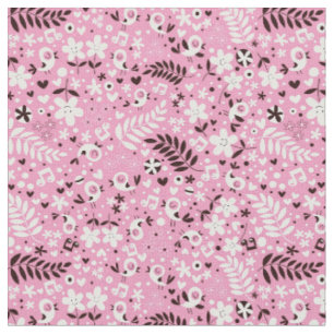 cute birds and flowers pink pattern fabric