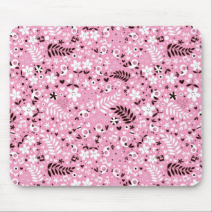 cute birds and flowers pink pattern mouse pad