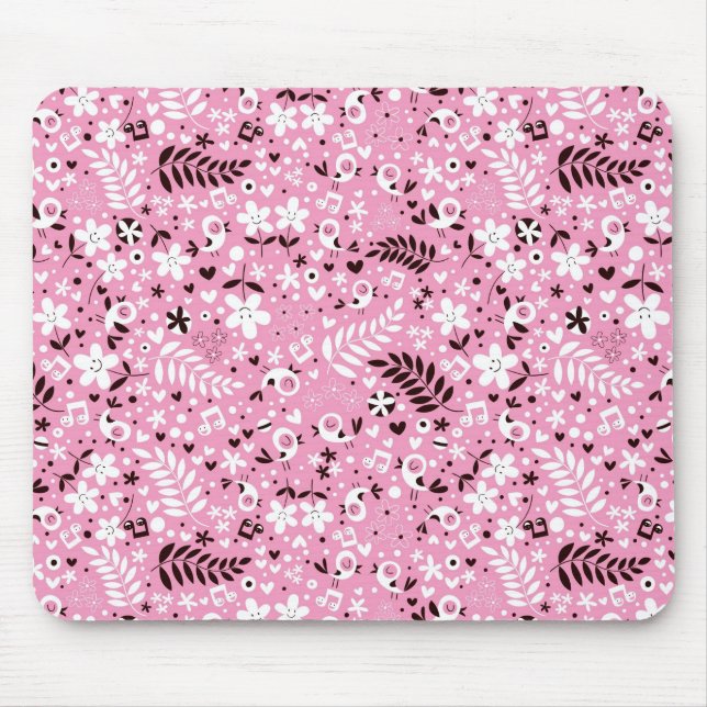 cute birds and flowers pink pattern mouse pad (Front)