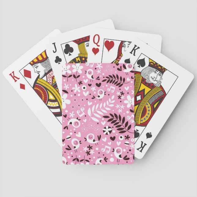 cute birds and flowers pink pattern playing cards (Back)