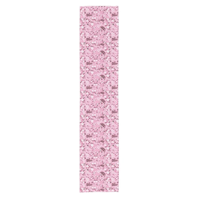 cute birds and flowers pink pattern short table runner (Front)
