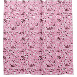 cute birds and flowers pink pattern shower curtain