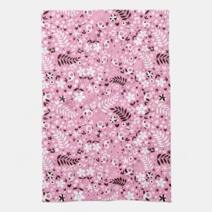 cute birds and flowers pink pattern tea towel