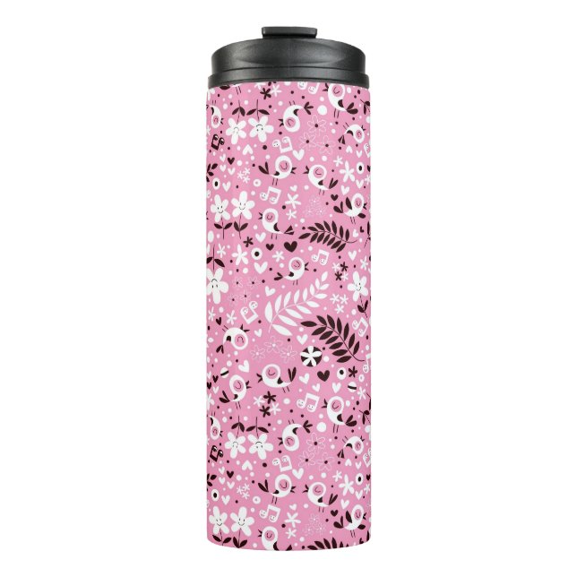 cute birds and flowers pink pattern thermal tumbler (Front)