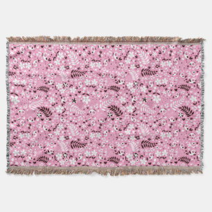 cute birds and flowers pink pattern throw blanket