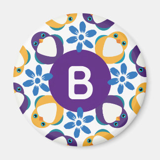 Cute Birds and Flowers Wreath Monogrammed Magnet