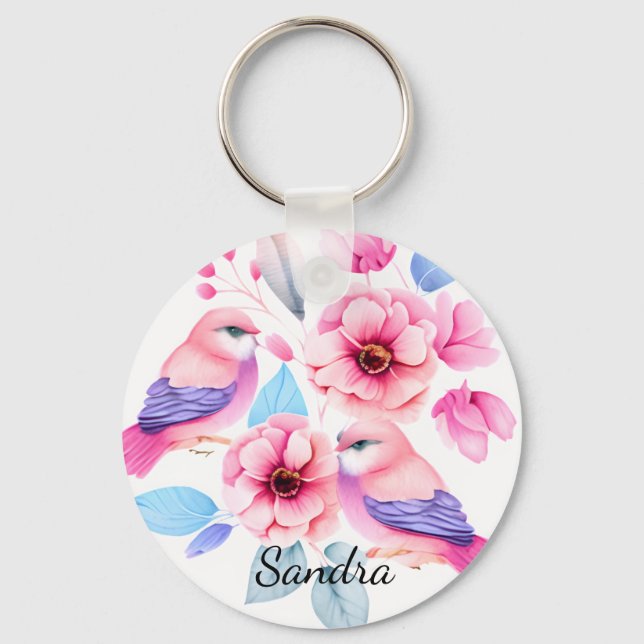 Cute Birds and Pretty Flowers Key Ring (Front)