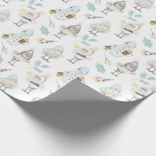 Cute Birds and Snowmen  Wrapping Paper