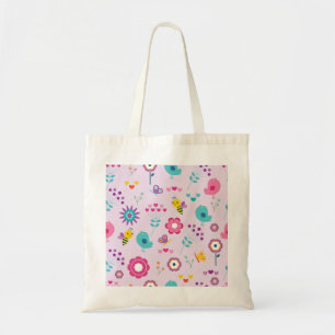 Cute Birds, Bees and Flowers Illustration Tote Bag