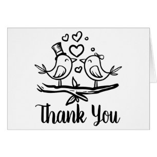 Cute Birds Black White Lovebirds Wedding Thank You