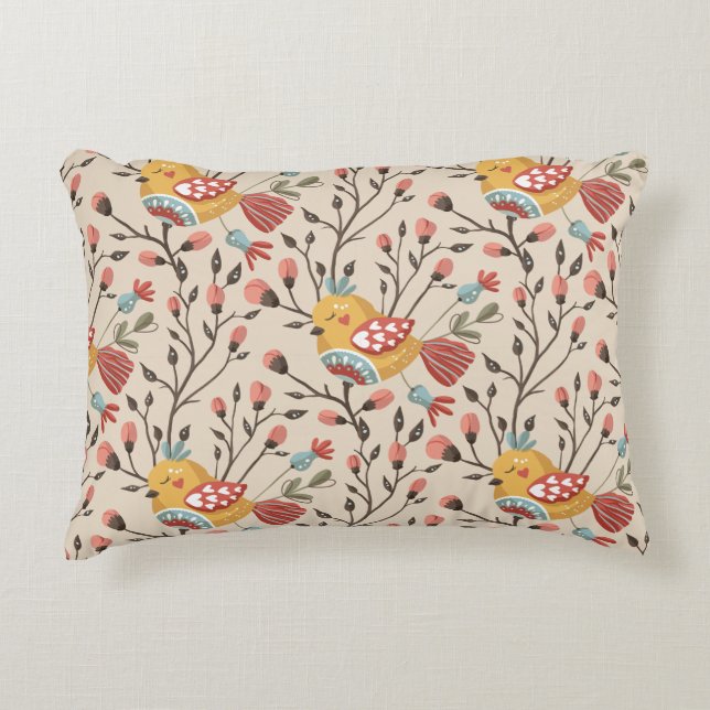 Cute Birds Boho Pattern Decorative Cushion (Front)