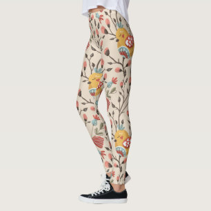 Cute Birds Boho Pattern Leggings
