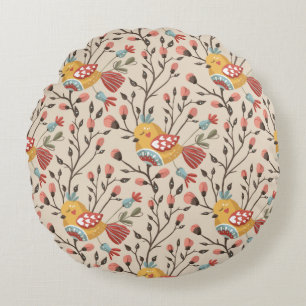 Cute Birds Boho Pattern Round Cushion
