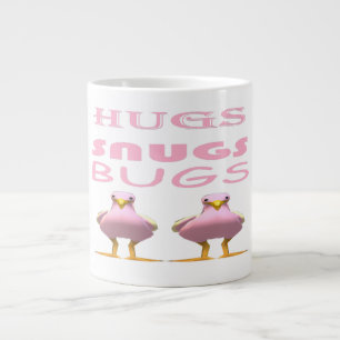 Cute birds colour pink with love message large coffee mug