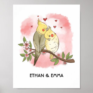 Cute Birds Couple Personalised Valentine's Day  Poster