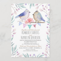 Cute Birds Couple Pink Floral Tree Wedding