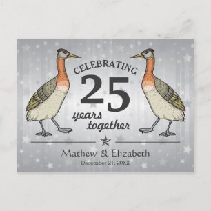 Cute Birds Custom Silver 25th Wedding Anniversary Postcard