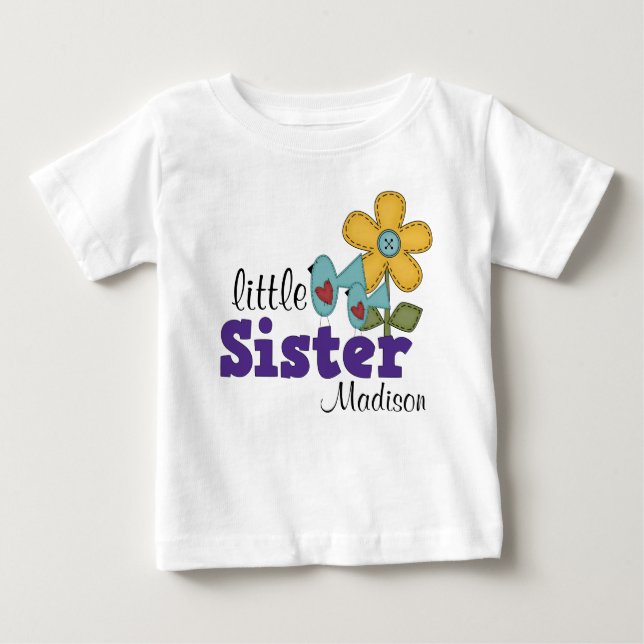 Cute Birds Daisy Flower Little Sister Baby T-Shirt (Front)