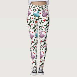 Cute birds floral pattern leggings